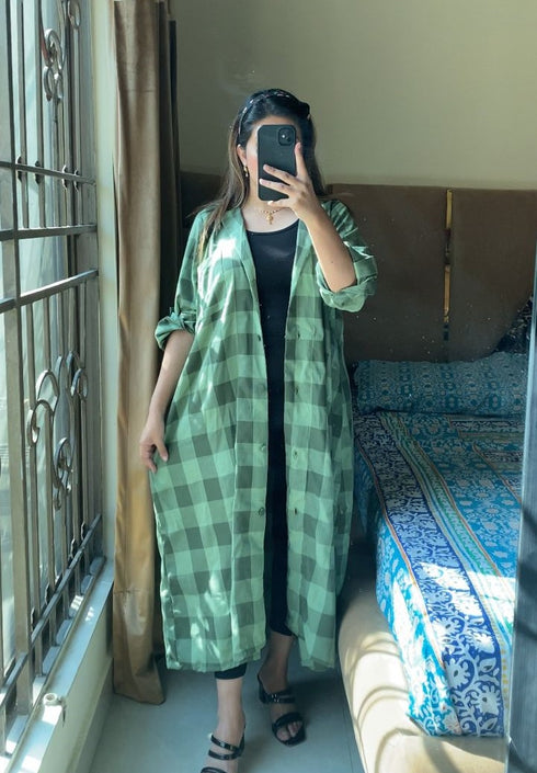 Green Korean Check Dress